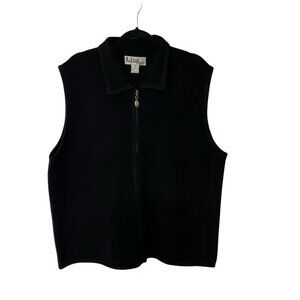 VTG Lisa International Women's Vest  Boiled Wool Black Full Zip 90s Classic 2X
